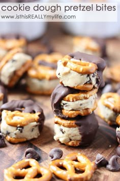 cookies and pretzels are stacked on top of each other