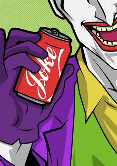 the joker is holding a can of soda