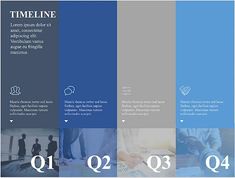 the four sections of a brochure are shown in blue and gray colors, with numbers on each side