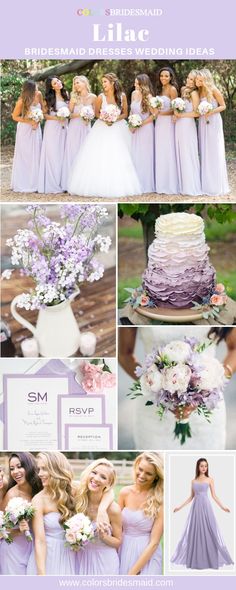 a collage of photos with different bridesmaid dresses and flowers in purples