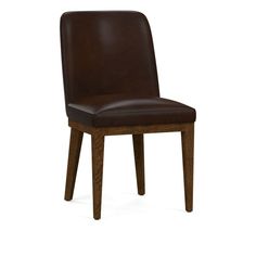 a brown leather chair with wooden legs and backrests on an isolated white background