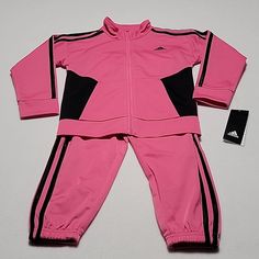 Adidas Toddler Girls Track Suit Jacket With Pants Size 4t Pink And Black R-0027 Adidas Pink Long Sleeve Sets, Pink Winter Sports Sets, Adidas Pink Playwear Sets, Adidas Winter Sets With Long Sleeve, Pink Adidas Sports Outerwear, Adidas Winter Long Sleeve Sets, Casual Pink Outerwear For Playwear, Adidas Pink Fitted Sets, Fitted Pink Adidas Sets