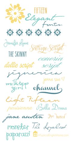 some type of handwriting that is in different colors and font styles, with the words written below