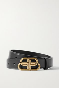 Balenciaga's belt fastens with an artful 'BB' brass buckle, which has a slightly burnished finish and draws the eye inward. It's been made in Italy from smooth black leather in a slim, 3cm width that's perfect for slipping through the loops of jeans and tailoring. Luxury Chic Black Belt, Black Gg Belt, Luxury Black Belt With Logo Strap, Detailed Black Dress, Balenciaga Belt, Luxury Black Belt With Silver-tone Logo, Black Balenciaga, Balenciaga Women, Balenciaga Black