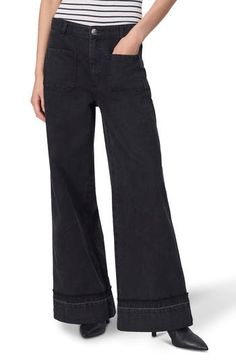 Turned-down hems bring a DIY look to washed-black, high-rise wide-leg jeans made from lightweight nonstretch denim that breaks in beautifully with wear. 32" inseam; 25 1/2" leg opening; 11 1/2" front rise (size 26) Zip fly with button closure Five-pocket style 100% cotton Machine wash, line dry Imported Released Hem Jeans, High Waist Wide Leg Jeans, Hem Jeans, Split Hem, Rag & Bone, Wide Leg Jeans, Bottoms Pants, Leg Jeans, Womens Bottoms