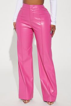 Available In Silver And Fuchsia. Trouser Pant High Rise Clasp Zipper Closure Seam Detail Wide Leg Faux Leather Non Stretch Self 55% PU 45% Polyester Lining 100% Polyester Imported | Around Town Faux Leather Trouser in Fuchsia size Medium by Fashion Nova Leather Trousers, Trouser Pants, Fashion Nova, Wide Leg, High Rise, Faux Leather, Jumpsuit, Trousers, Pants