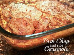 pork chop and rice casserole in a glass dish