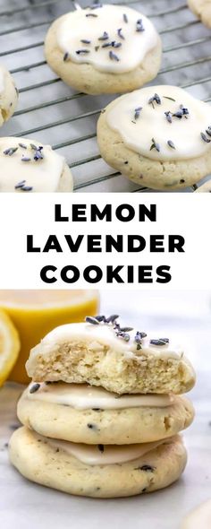 lemon lavender cookies stacked on top of each other