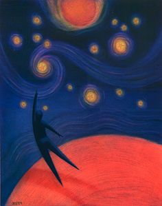 an artistic painting of a person reaching for the stars