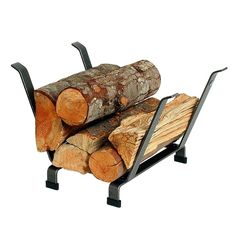 the log rack is holding two large logs