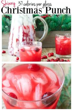 a pitcher filled with cranberry christmas punch