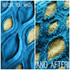 the before and after photos show how to sew an appliqued fabric