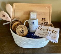 a basket filled with wine and personal items