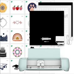 an image of a computer screen with pictures on the wall behind it and a sewing machine next to it