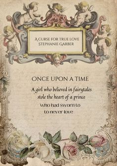 an ornate frame with the words once upon a time and two cherubs on it