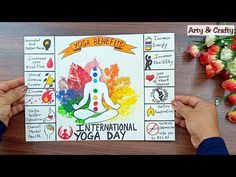 someone is holding up a card with an image of a person doing yoga