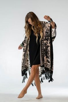 Crushin' On You Velvet Kimono - Black Black Dress With Kimono, Velvet Kimono Outfit, Velvet Fringe Kimono, Ruffled Denim Jacket, Dress With Kimono, Petite Height, Three Bird Nest, Kimono Outfit, Velvet Kimono