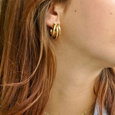 Details: Gold Filled Triple hoop Shown with the Ollie Hoop Hoops Aesthetic, Triple Hoop Earrings, Triple Ring, Statement Drop Earrings, Drawings Simple, Catania, White Stone, Art Drawings Simple, Fashion Advice