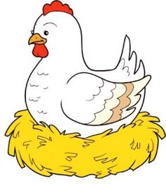 a white chicken sitting on top of a yellow bird's nest, transparent png