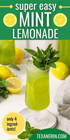 This mint lemonade is bright and citrusy, not overly sweet, and infused with the refreshing essence of fresh mint. And you only need 4 ingredients to make it, and it’s naturally gluten-free and vegan. A great naturally green drink for St. Patrick's Day! Mint Drink Recipe, Mint Lemonade Recipe, Green Drink, Mint Lemonade, Lemonade Recipe, Delicious Drink Recipes