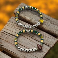 Eagles Clay Bead Bracelet, Adjustable Sporty Beaded Bracelets For Game Day, Football Bead Bracelet, Green Bay Packers Earrings, Green Bay Packers Blanket, Football Bracelet, Nfl Packers, Etsy Jewelry Handmade, Trendy Bracelets