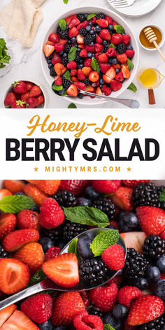 Berry Salad with Honey-lime Dressing Mint Fruit Salad Recipe, Balsamic Fruit Salad, Mixed Berry Fruit Salad, Berry Salad Recipe, Creative Salads, Healthy Era, Chopped Salads, Homemade Fruit Leather, Raspberry Salad