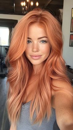 Cooper Hair Color With Bangs, Peach And Copper Hair, Copper Platinum Hair, Hair Color In Your 40s, Strawberry Peach Hair, 8.43 Hair Color, Ginger Flare Arctic Fox Hair, Peachy Ginger Hair, Level 8 Copper Hair