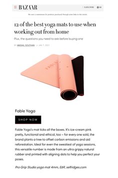 an article about yoga mats and their uses in the web page, with text on it