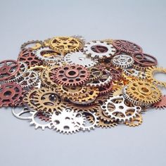 This item is for 100 gram gears.(sold in gram, 100g includes around 80pcs antique gears) Daimeter: 10-30 mm / 0.4-1 inches(sizes may send randomly) Color: mixed, antique gold, antique silver, bronze, copper Material: metal SKU: 923-B895 Note: we have a lot of patterns,it is send by random according to our stock,pictures will not 100% representative of what you receive,hope you can understand,thanks! This item is for 100 gram gears.(sold in gram, 100g includes around 80pcs antique gears) Daimeter Steam Punk Diy, What Is Steampunk, Steampunk Costume Ideas, Robecca Steam, Punk Ideas, Steampunk Fairy, Diy Steampunk, Steampunk Party, Artwork Diy