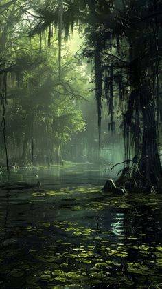 an image of a swampy area with trees and water