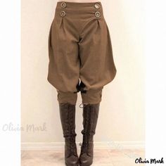 Olivia Mark - Womens High-Waisted Solid Color Palazzo Pants with Double-Breasted Design Faire Outfit, Medieval Pants, Pants Low Waist, Bloomers Shorts, Vintage Trousers, Riding Pants, Brown Outfit, Pants Style, Shorts Pants