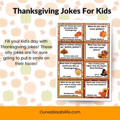 thanksgiving jokes for kids with pumpkins and leaves