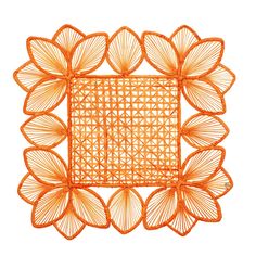 an orange frame with large leaves on the edges and one small square in the middle