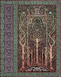 an intricately designed book cover with trees