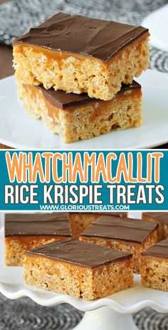 whatchamaccalit krispie treats on a plate with the title overlay