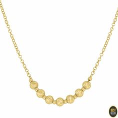 Solid 14kt Yellow Gold Textured Heart Beaded Necklace Size 18 Inches Mens Womens #Chain