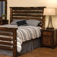 Handmade white cedar log bed, crafted in the USA - Your Western Decor Handmade Bed Frame Wood, Log Cabin Bedroom Decor, Cabin Bedroom Decor, Log Cabin Bedroom, Lodge Bedroom, Lodge Furniture, Log Bed, Northern White Cedar, Matching Nightstands