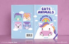 a book with an image of animals on the front and back cover, which reads cute animals coloring book