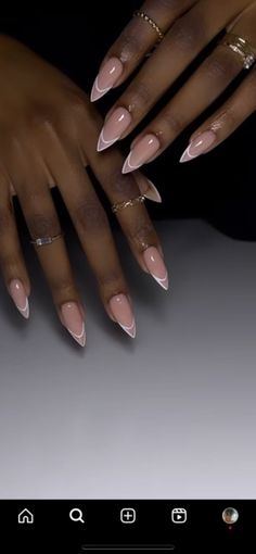 Nail Ideas Medium Almond, Basic Almond Nails Designs, Nude Stiletto Nails Short, Beach Wedding Guest Nails, Gel X French Tip Nails Almond, Wedding Nails For Black Bride, Midi Nails, French Acrylic Nails Almond, Dope Nail Designs Almond