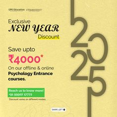 an advertisement for a new year discount coupon, with the words save up to $ 4800 on our offline & online pschoy entrance courses