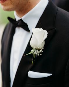 Tuxedo, Black Tie Wedding, Buttonhole, Bouttoniere, White Rose, Gypsophila, Babies Breath White Flower Boutineer Wedding, Boutineer Ideas White Rose, Groom Rose Boutonniere, All White Boutonniere Wedding, Boutonniere Wedding White Rose, White Rose Buttonhole Groom Boutonniere, Single White Rose Boutonniere, White Rose Wedding Boutonniere