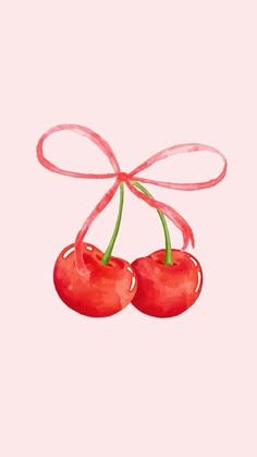 two cherries tied with a pink ribbon