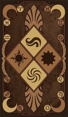 the back side of a playing card with an image of a clock and zodiac signs on it