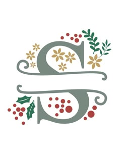 the letter g is decorated with holly and berries