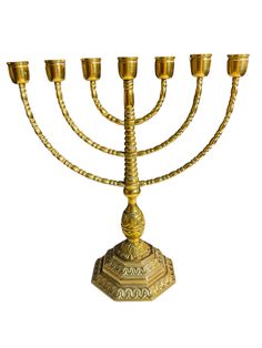 a golden menorah with five candles on it