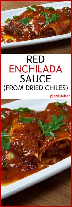 red enchilada sauce from dried chiles on a white plate