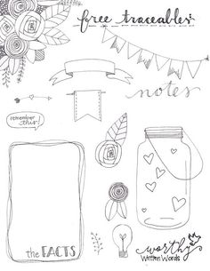 a drawing of some things that are on the page, including an empty jar and ribbon