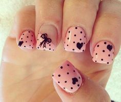 2019 Nails, Polka Dot Nail Art, Pink Nail Art Designs, Heart Nail Designs, Dot Nail Art, Heart Nail Art, Heart Nail, Polka Dot Nails