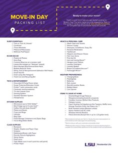 LSU Packing List College Move In Checklist, Lsu Dorm Room Ideas, How To Pack For College Move In Day, Moving To University Packing Lists, Lsu Dorm Room, Miller Hall Lsu Dorm, Msu Dorm Room Michigan State University, Lsu Dorm, Dorm List