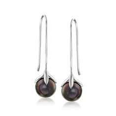 Ross-Simons - 10-11mm Black Cultured Tahitian Pearl Drop Earrings in Silver. A sleek departure from traditional pearl looks, these elegant 10-11mm black cultured Tahitian pearl drop earrings will add an aura of intrigue to your already sophisticated style. The bold pair of gems are held by simple settings of polished sterling silver that let their dark and dreamy luster steal focus. Hanging length is 1 3/8". Earwire, black pearl drop earrings. Tahitian pearls are unique and may vary. Pearl birth Black Sterling Silver Pearl Earrings For Formal Occasions, Black Round Pearl Earrings For Formal Occasions, Classic Black Pearl Drop Earrings, Classic Black Tahitian Pearl Earrings, Formal Black Tahitian Pearl Earrings, Black Tahitian Pearl Earrings For Gifts, Elegant Black Tahitian Pearl Earrings, Tahitian Pearl Drop Earrings, Pearl Birthstone